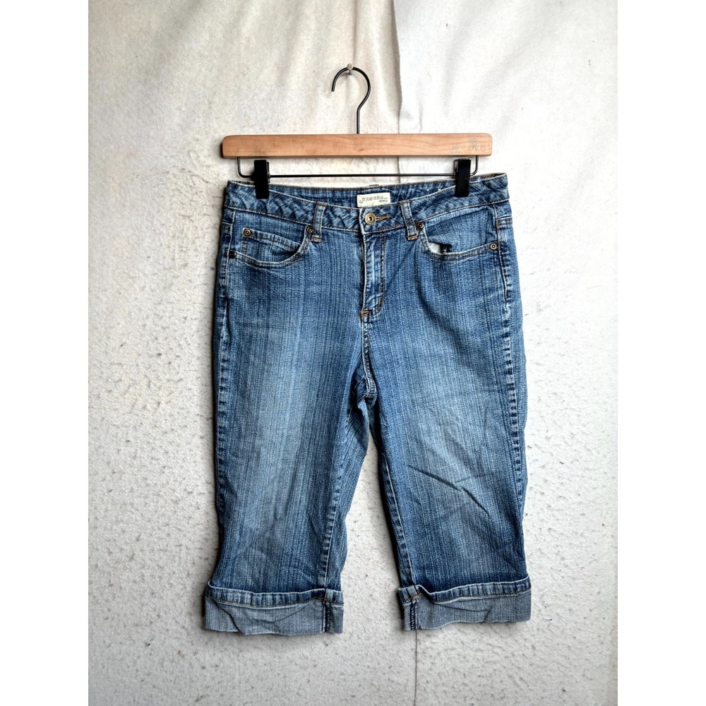 St. John's Bay Capri Jeans Womens 8 Petite Blue Denim Cotton Stretch Mid Rise